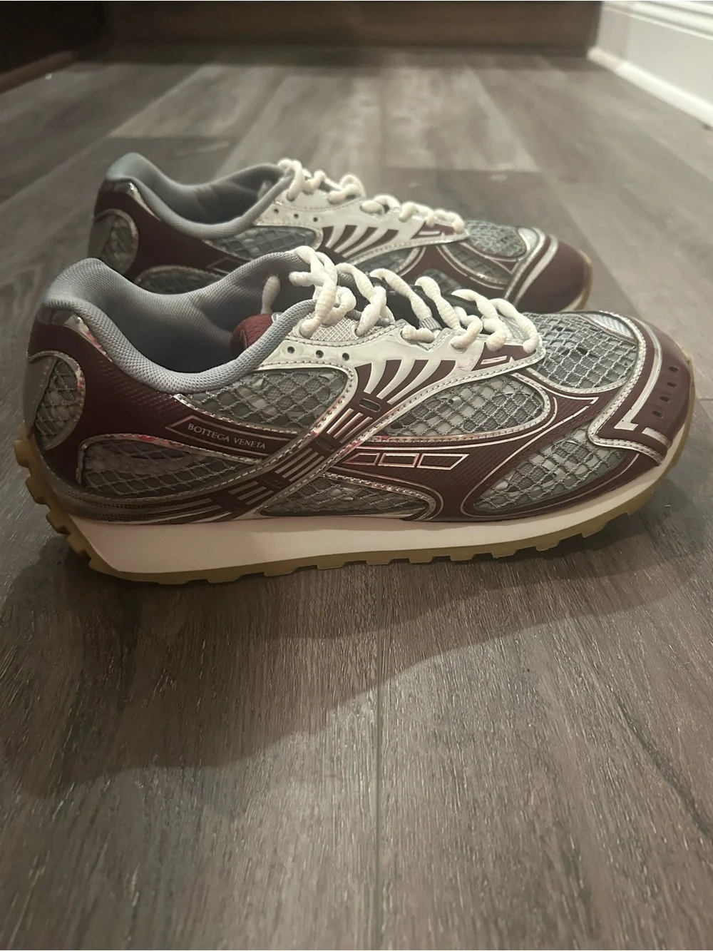 Bottega Veneta Orbit Men’s Silver and Burgundy